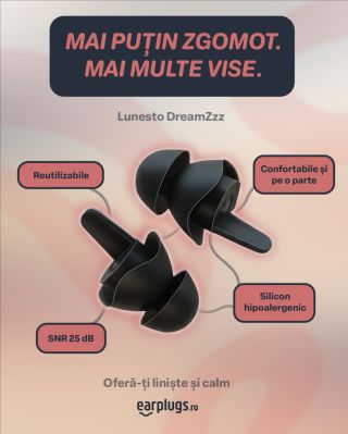 ✅ SNR 25 dB ✅ Silicon hipoalergenic ✅ Reutilizabile ✅ Confortabile și pe o parte Lunesto DreamZzz – dopurile care îți aduc...